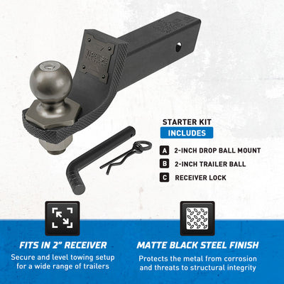 Reese Interlock Tactical Trailer Hitch Ball Mount Starter Kit, Black (Open Box) - VMInnovations