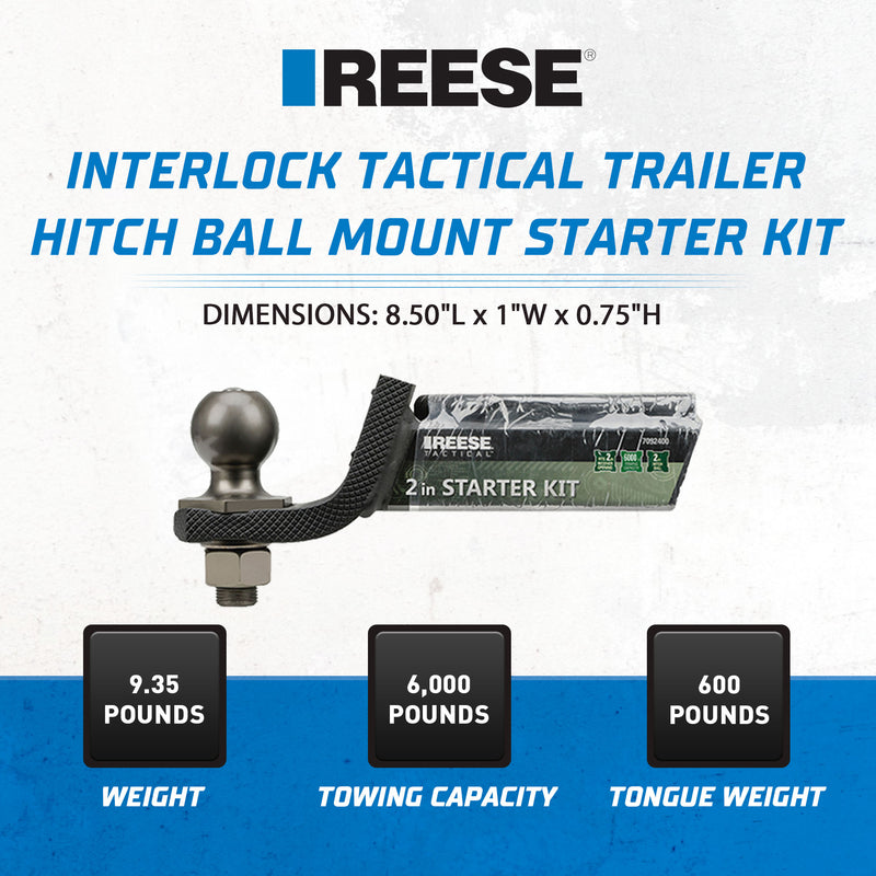 Reese Towpower Interlock Tactical Trailer Hitch Ball Mount Starter Kit, Black