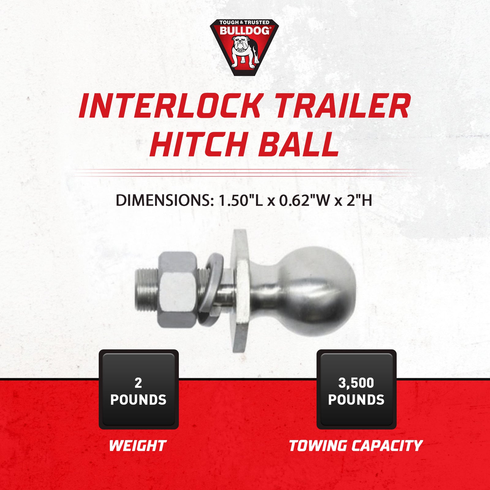 Bulldog Interlock Trailer Hitch Ball with 3,500 Pound Capacity for Automotive - VMInnovations