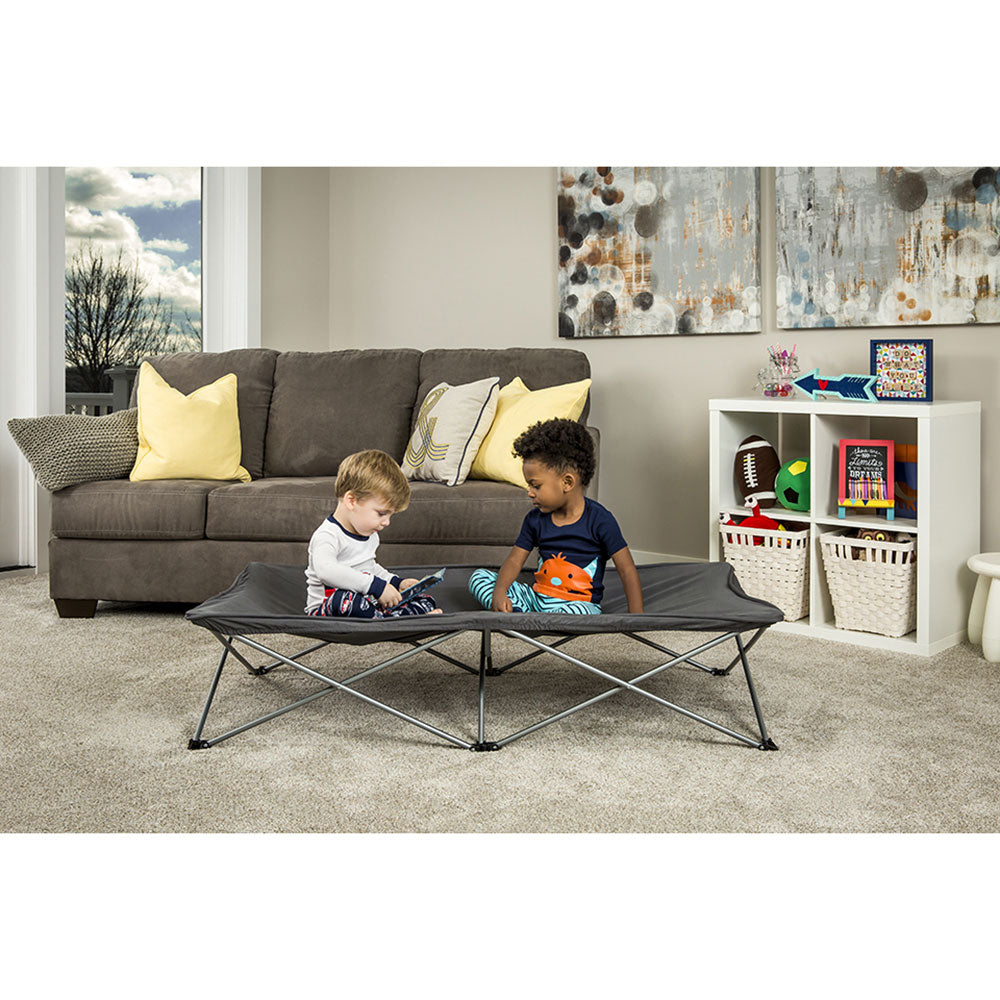 Regalo My Cot 54 In Long Portable Toddler Bed w/ Fitted Sheet, Gray (Open Box) - VMInnovations