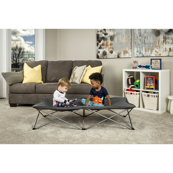 Regalo My Cot 54 In Long Portable Toddler Bed w/ Fitted Sheet, Gray (Open Box) - VMInnovations