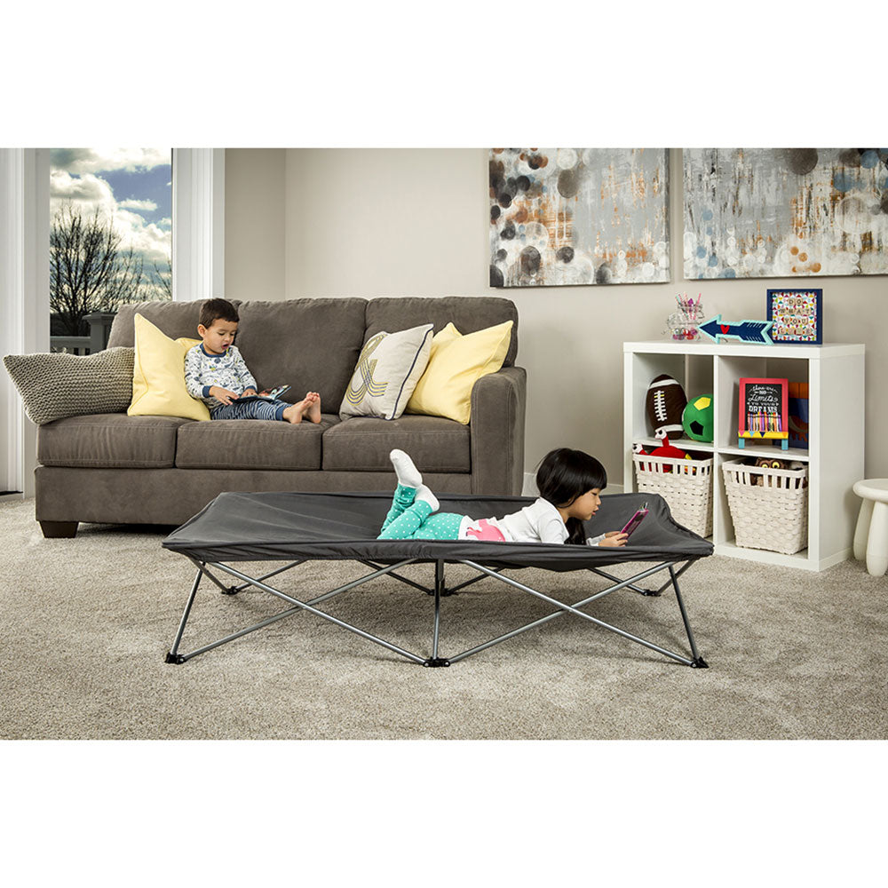 Regalo My Cot 54 Inch Extra Long Portable Toddler Bed with Fitted Sheet, Gray