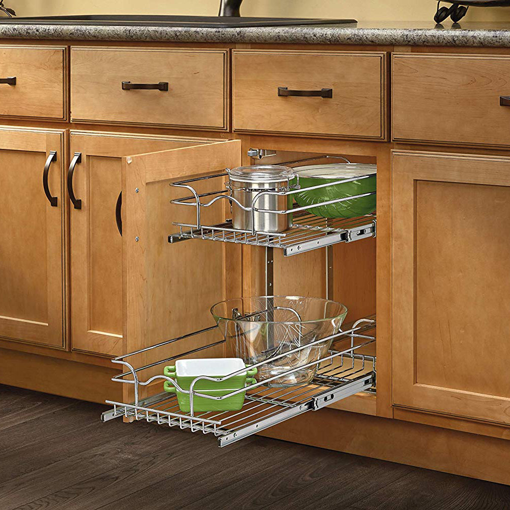 Rev-A-Shelf 12" Wide 18" Deep Base Cabinet 2 Tier Pull Out Wire Basket (Used)