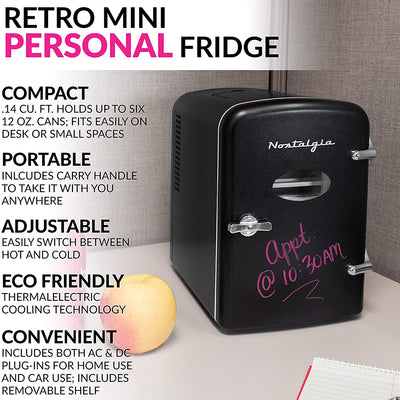 Nostalgia Retro Dry Erase 6 Can Refrigerator w/ Carry Handle Heating (For Parts)