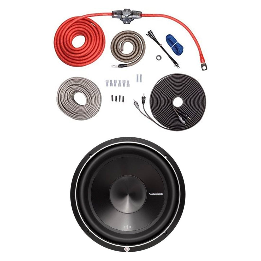 Rockford Fosgate 4 AWG Amplifier to Speaker Installation Kit & Subwoofer Package