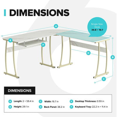 RIF6 L Shaped Modern Computer Office Desk w/ Keyboard Tray, Easy Assembly, White