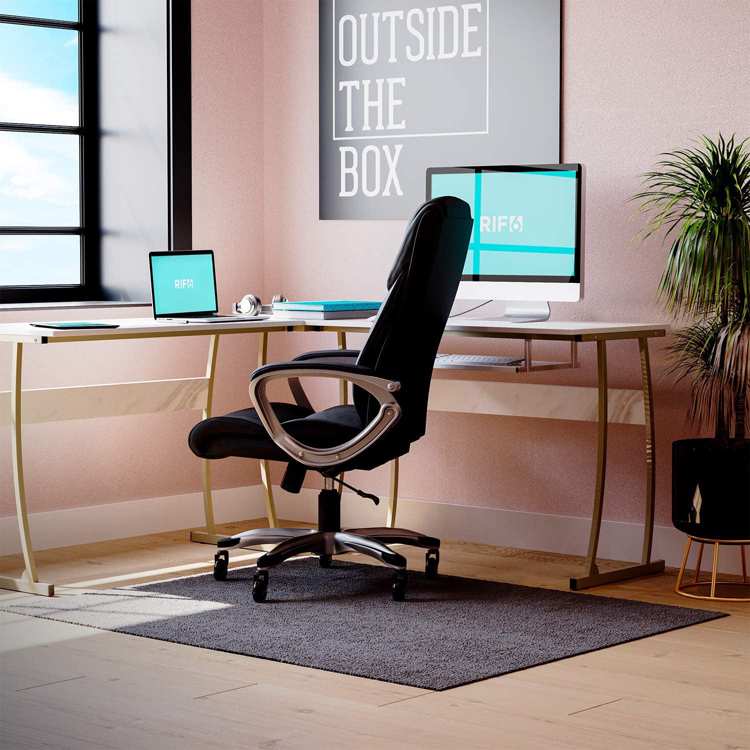 RIF6 L Shaped Modern Computer Office Desk w/ Keyboard Tray, Easy Assembly, White - VMInnovations