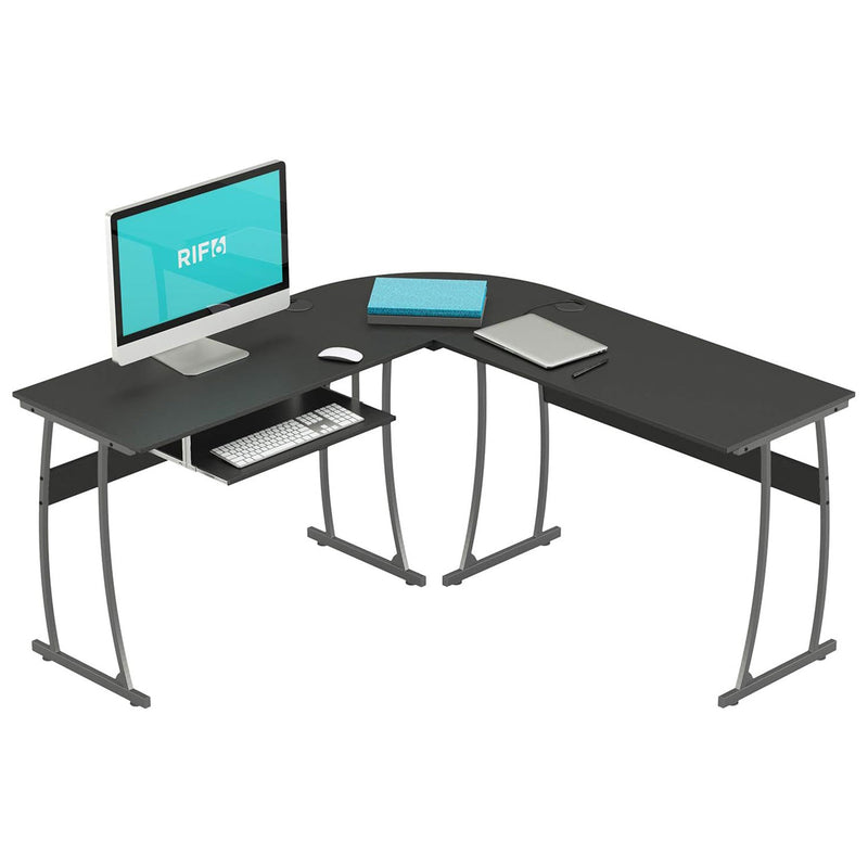 RIF6 L Shaped Computer Office Desk w/ Keyboard Tray, Easy Assembly, Black (Used)