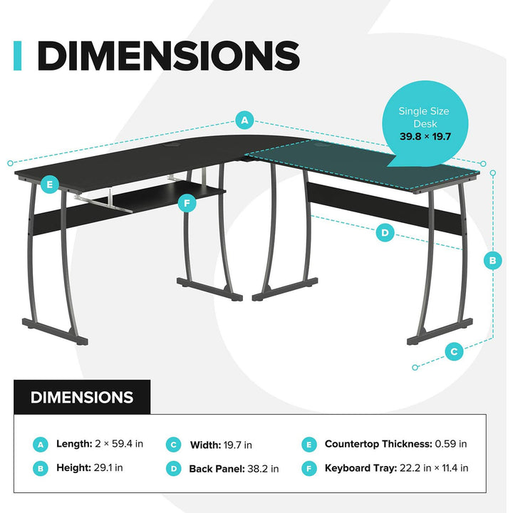 RIF6 L Shaped Modern Computer Office Desk w/ Keyboard Tray, Easy Assembly, Black