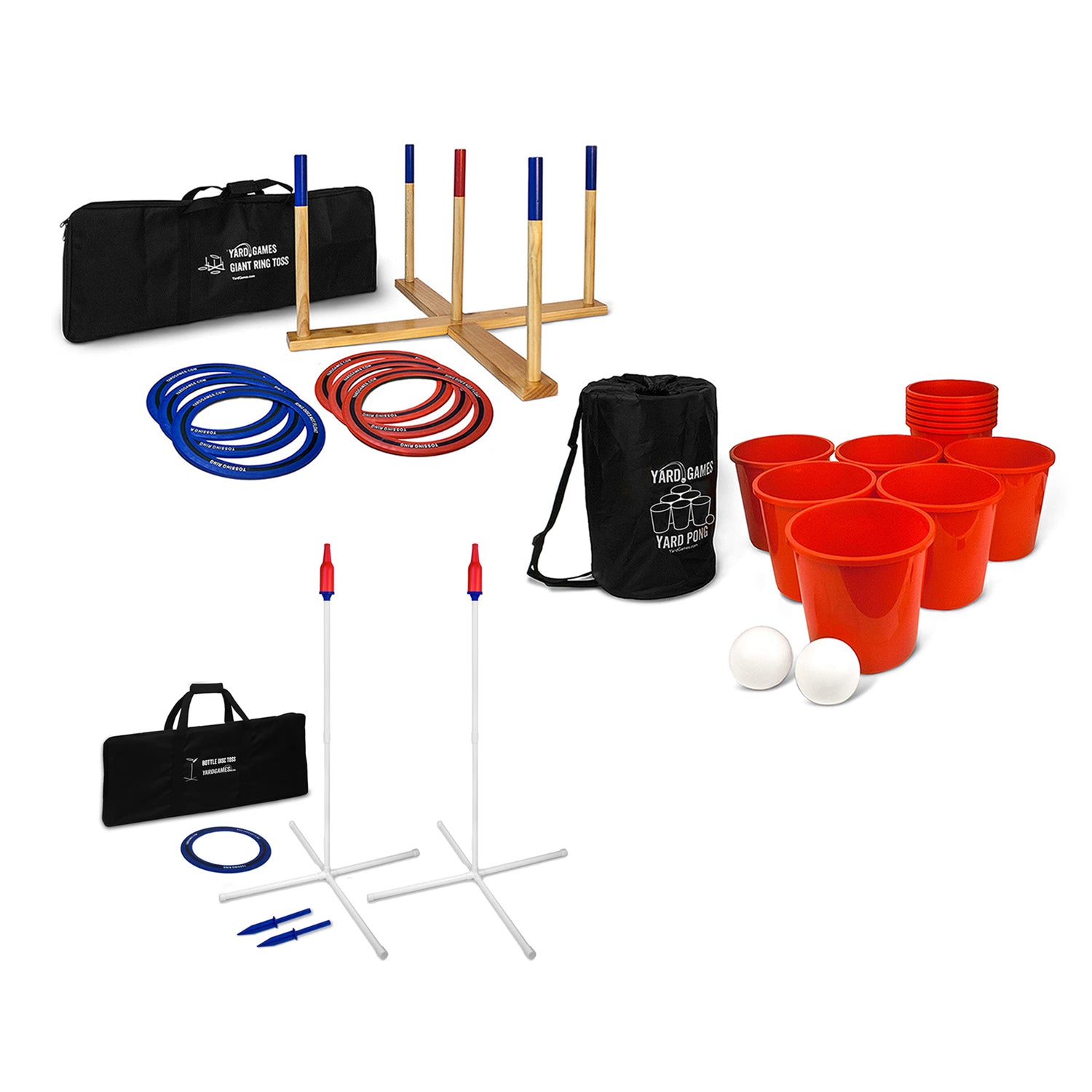 YardGames Giant Wooden Ring Toss Lawn Game w/ Giant Pong Set & Beersbee Game