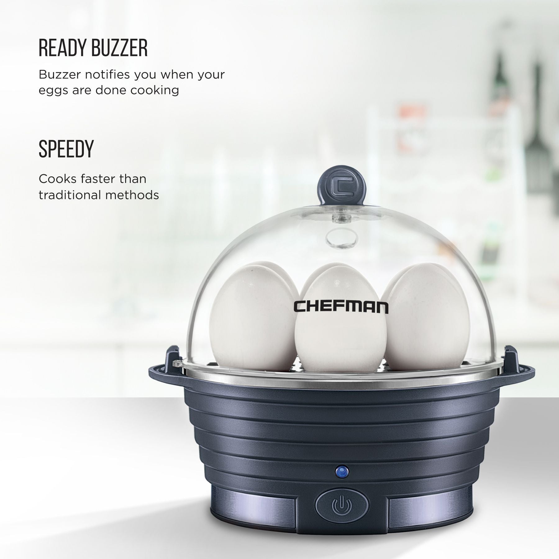 Chefman Rapid Electric Egg Cooker for 6 Eggs with Omelet Tray, Midnight Blue