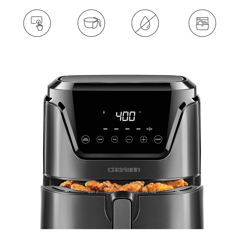Chefman Digital 4.5 Quart Temperature Control Stainless Steel Square Air Fryer
