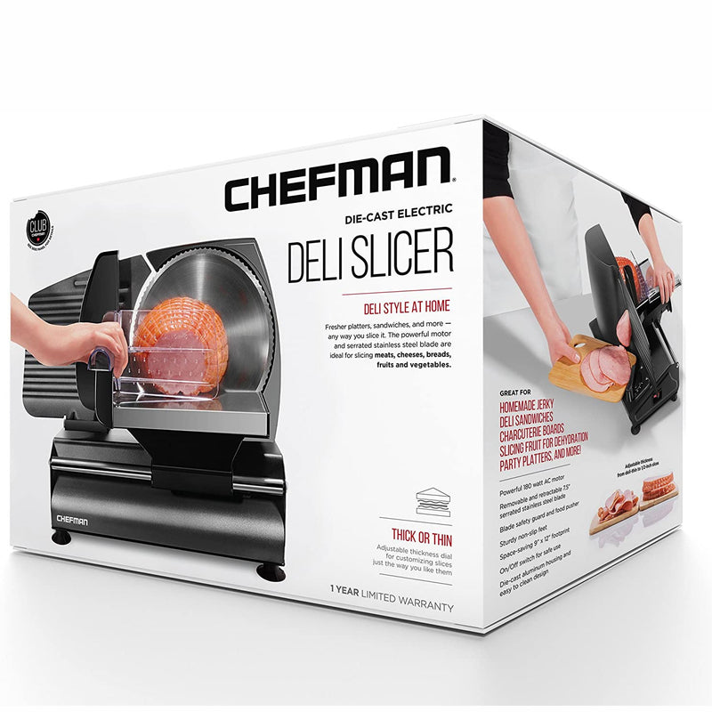 Chefman Die Cast Electric Deli Meat Slicer with Stainless Steel Blade, Black