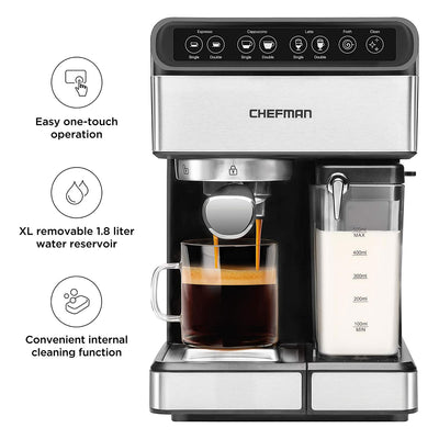 Chefman 6 in 1 Espresso Maker Coffee Machine w/ Frother & 15 Bar Pump (Open Box)