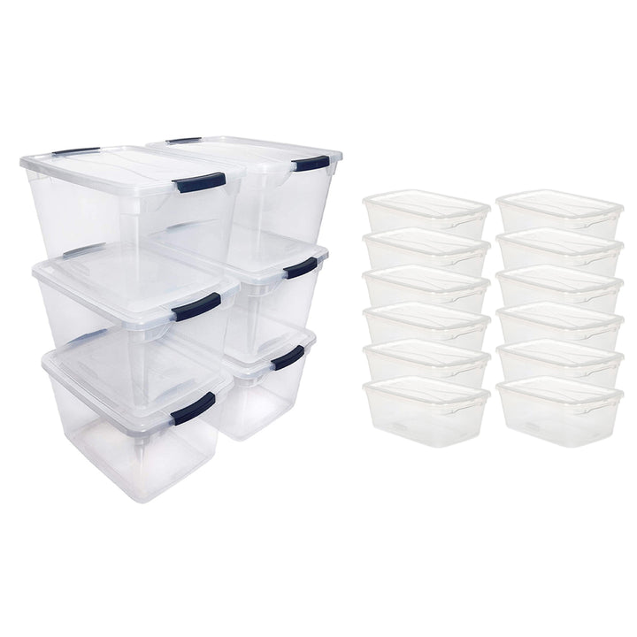 Rubbermaid Cleverstore (6) 30 Qt & (12) 6 Qt Plastic Storage Tote Container