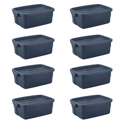 Rubbermaid 10 Gallon Stackable Storage Container, Dark Indigo Metallic (8 Pack)