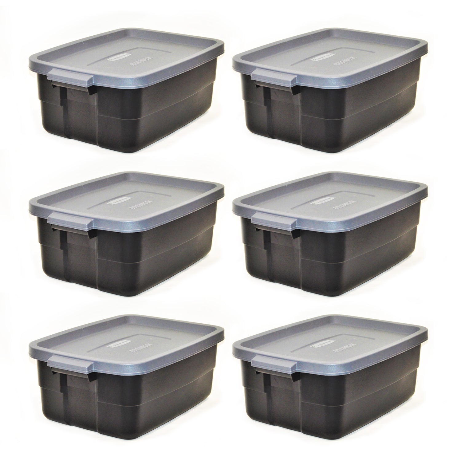 Rubbermaid Roughneck Tote 10 Gallon Storage Container, Black/Cool Gray (6 Pack) - VMInnovations