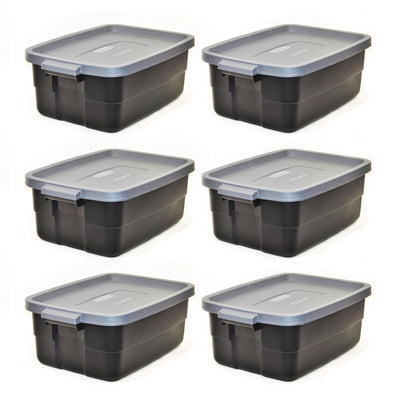 Rubbermaid Roughneck Tote 3 Gallon Storage Container, Black/Cool Gray (6 Pack)