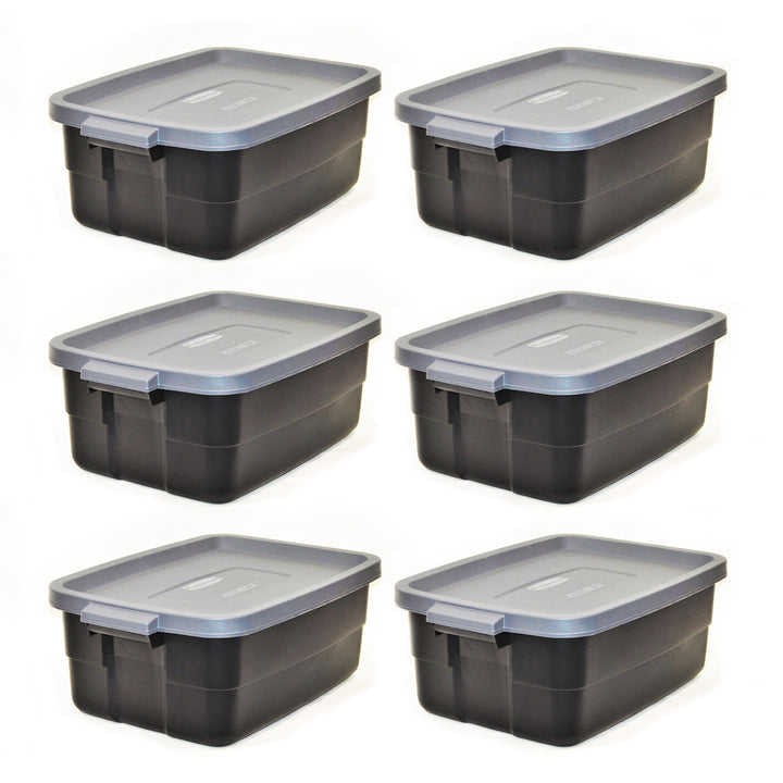 Rubbermaid Roughneck Tote 3 Gallon Container, Black/Cool Gray (6 Pack)(Open Box)