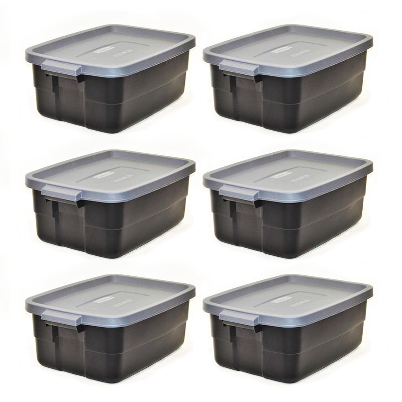 Rubbermaid Roughneck Tote 10 Gallon Storage Container, Black/Cool Gray (6 Pack)