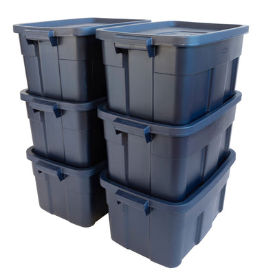 Rubbermaid Roughneck 14 Gal Storage Box Tote, Dark Indigo Metallic(6 Pack)(Used)