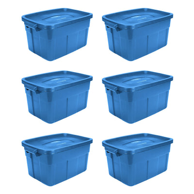 Rubbermaid Roughneck Tote 14 Gallon Storage Container, Heritage Blue (6 Pack) - VMInnovations