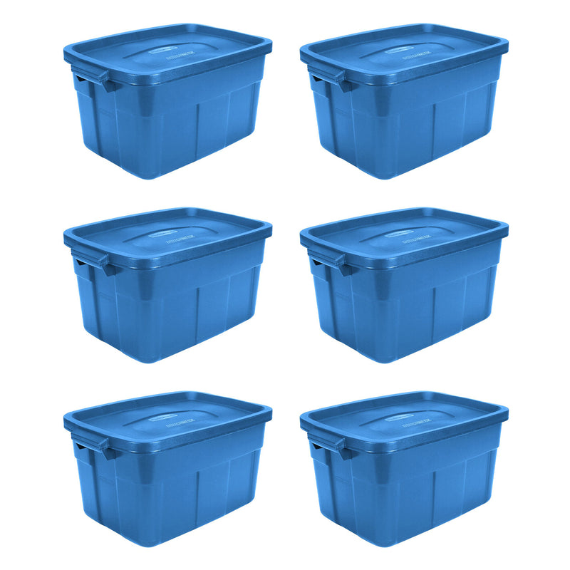 Rubbermaid Roughneck Tote 14 Gallon Container, Heritage Blue (6 Pack) (Open Box)