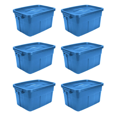 Rubbermaid Roughneck Tote 14 Gallon Container, Heritage Blue (6 Pack) (Open Box)