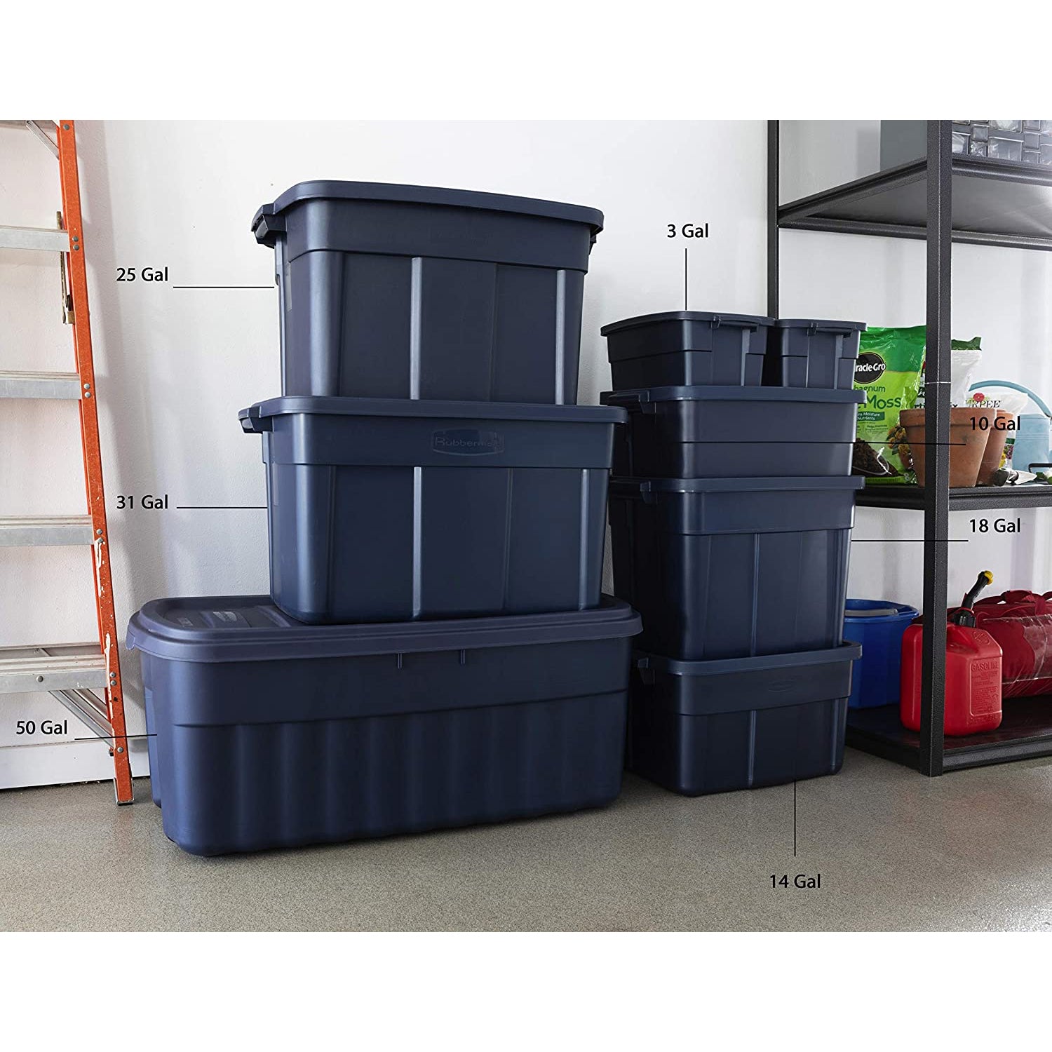 Rubbermaid 18 Gallon Stackable Storage Container, Dark Indigo Metallic (12 Pack) - VMInnovations