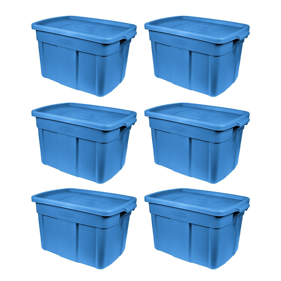 Rubbermaid Roughneck Tote 18 Gallon Storage Container, Blue (6 Pack) (Used)