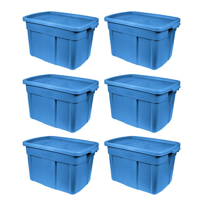 Rubbermaid Roughneck Tote 18 Gallon Storage Container, Blue (6 Pack) (Open Box)