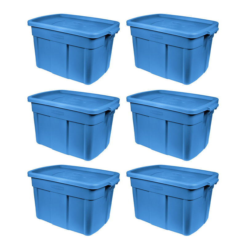 Rubbermaid Roughneck Tote 18 Gallon Storage Container, Blue (6 Pack) (Open Box)