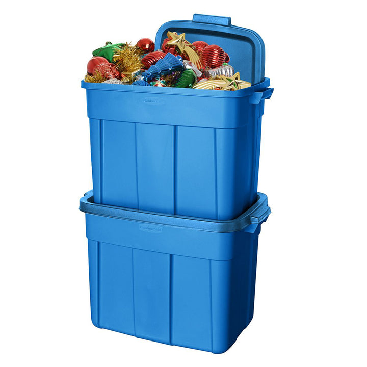 Rubbermaid Roughneck Tote 18 Gallon Storage Container, Blue (6 Pack) (Used)