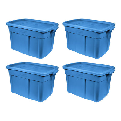 Rubbermaid 25 Gal Stackable Storage Container, Heritage Blue (4 Pack) (Used)
