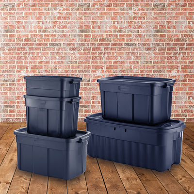 Rubbermaid 31 Gallon Stackable Storage Container, Dark Indigo Metallic (12 Pack) - VMInnovations