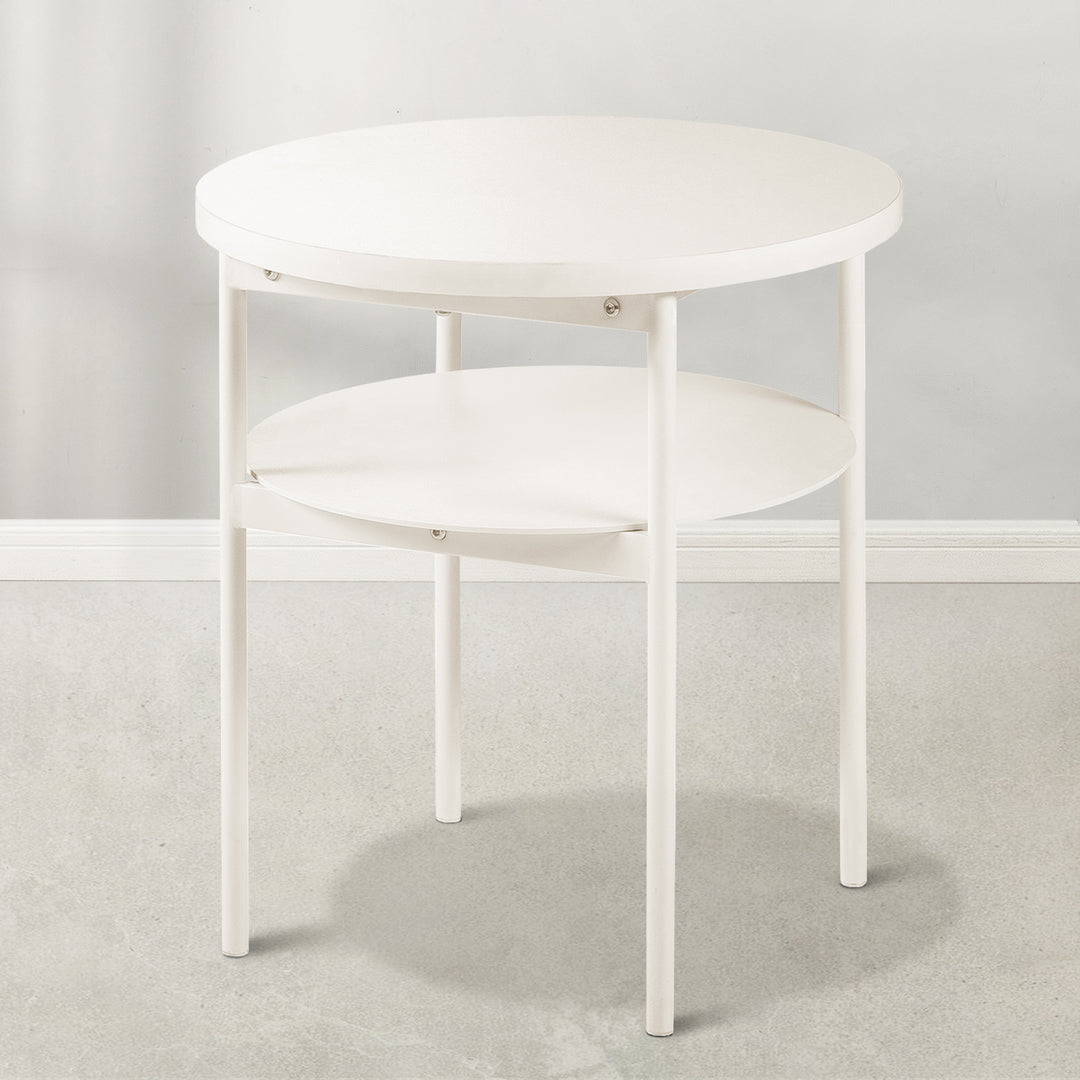 Mellow AIDA Round Multipurpose End and Side Table Set with Storage Shelf, Beige