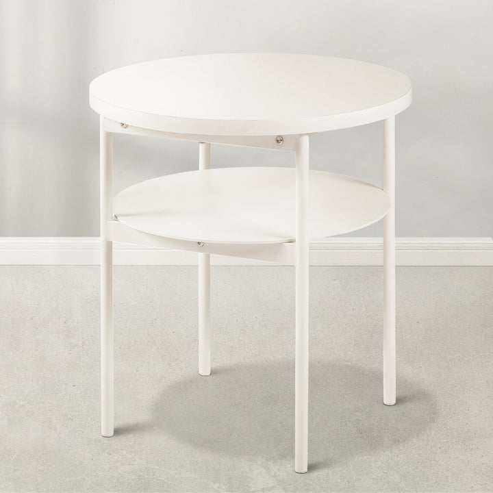 Mellow AIDA Round Multipurpose End and Side Table Set with Storage Shelf, Beige