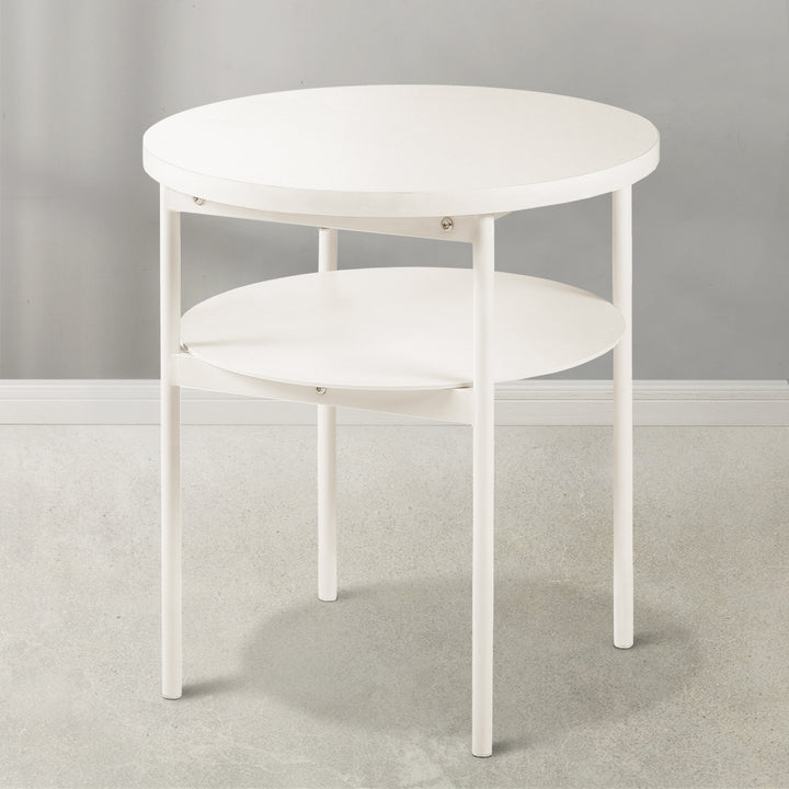 Mellow AIDA Round Multipurpose End and Side Table Set with Storage Shelf, Beige