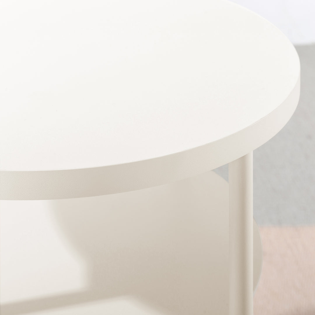 Mellow AIDA Round Multipurpose End and Side Table Set with Storage Shelf, Beige
