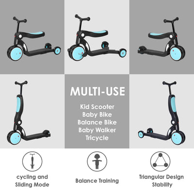 Beberoad Roadkid 5 in 1 Multifunctional Scooter & Balance Bike for Kids, Blue