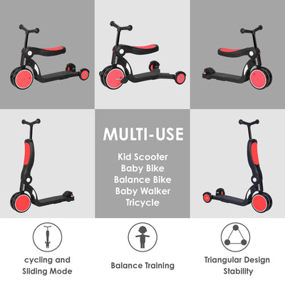 Beberoad Roadkid Plus 5 in 1 Multifunctional Scooter w/Push for Kids, Red (Used) - VMInnovations