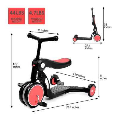 Beberoad Roadkid Plus 5 in 1 Multifunctional Scooter w/Push for Kids, Red (Used) - VMInnovations