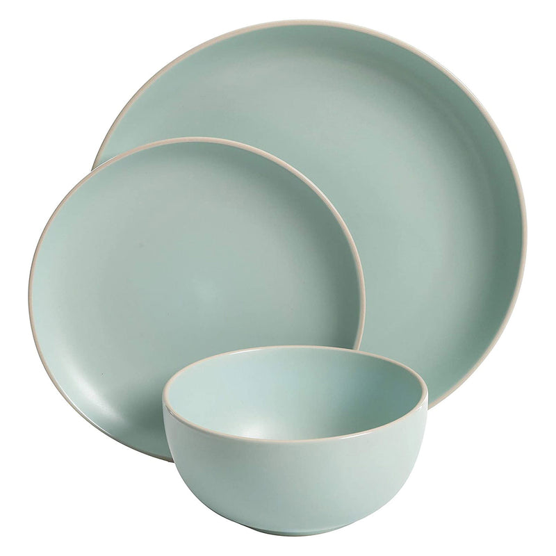 Gibson Rockaway 12pc Stoneware Dinnerware Set, Plates & Bowls, Matte Teal (Used)