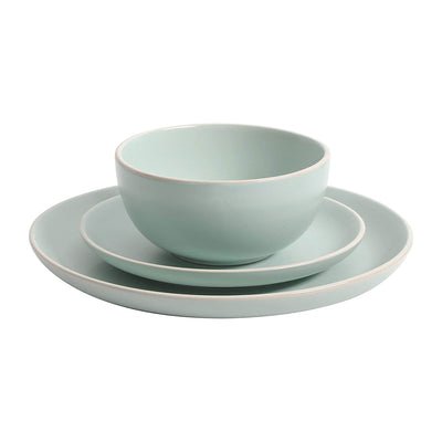Gibson Rockaway 12pc Stoneware Dinnerware Set, Plates & Bowls, Matte Teal (Used) - VMInnovations