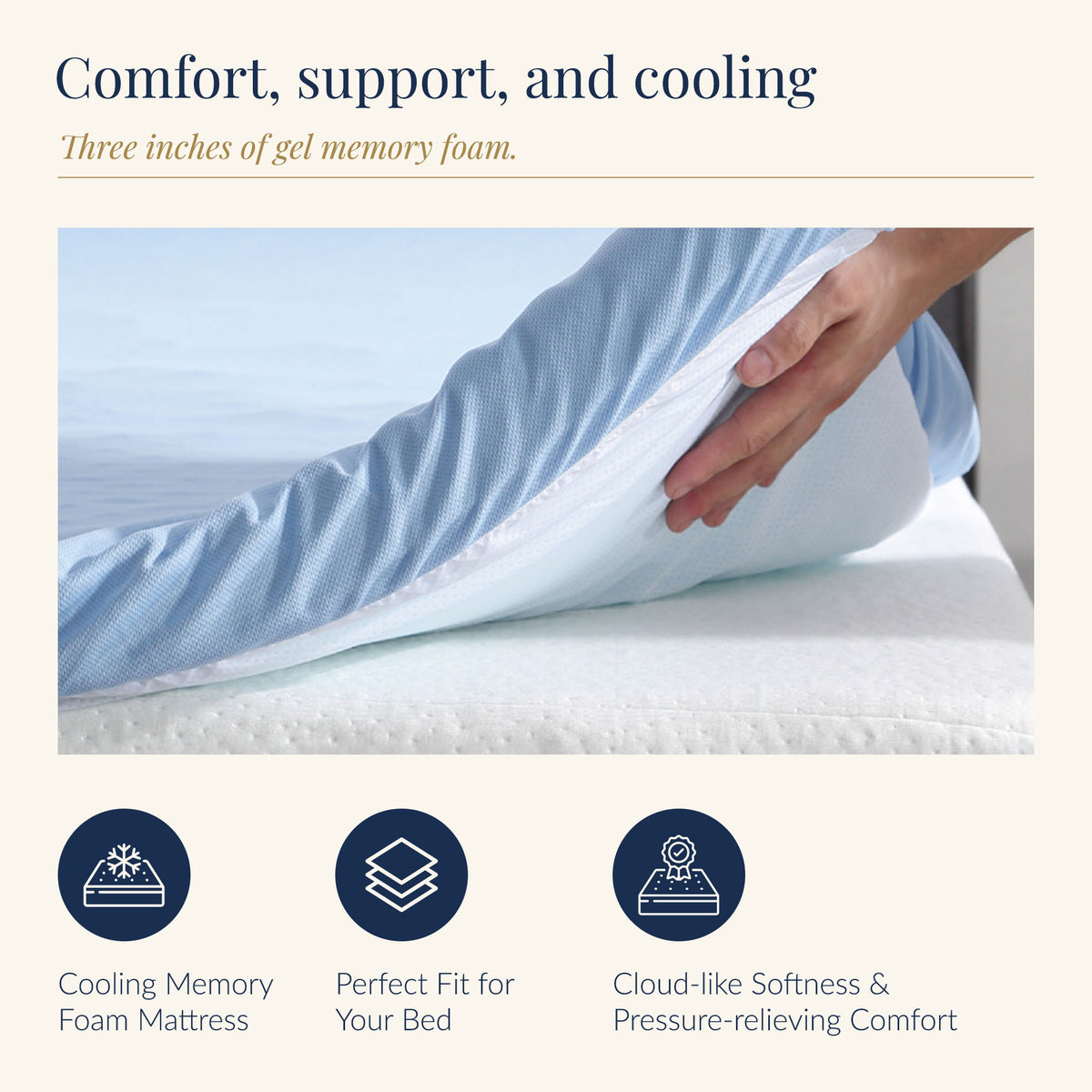 Roost Sleep Cool Cloud 3-Inch Memory Foam Twin Mattress Topper with Cover, Blue