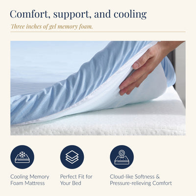 Roost Sleep Cool Cloud 3-Inch Memory Foam Twin Mattress Topper with Cover, Blue