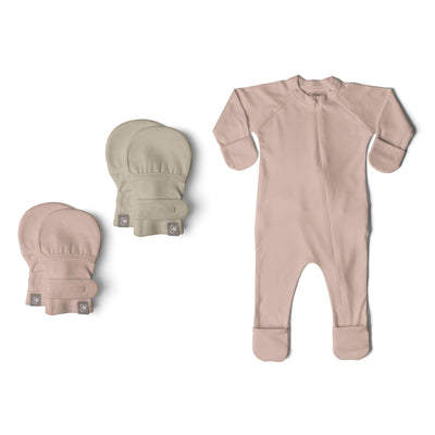 Goumikids 0-3M Organic Baby Footie Pajamas & No Scratch Infant Mittens (2 Pairs) - VMInnovations