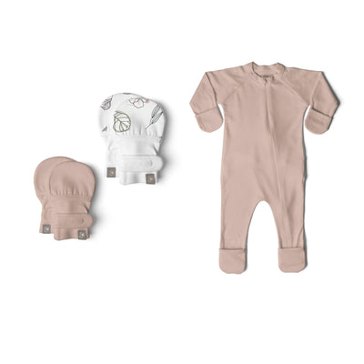 Goumikids 0-3M Organic Baby Footie Pajamas & No Scratch Infant Mittens (2 Pairs) - VMInnovations