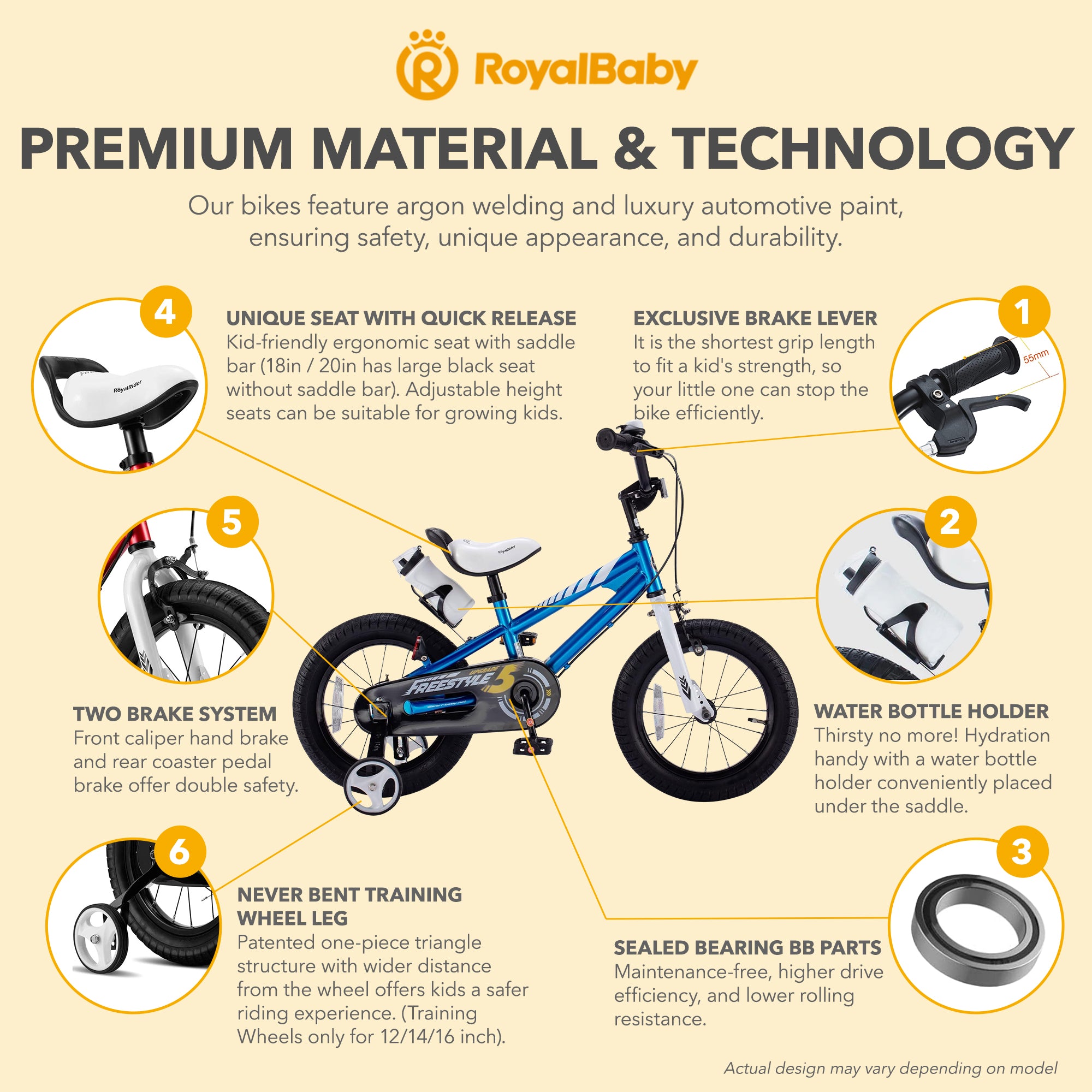 RoyalBaby Freestyle Outdoor Kid's Bicycle w/ Training Wheels, 16 In (Open Box) - VMInnovations