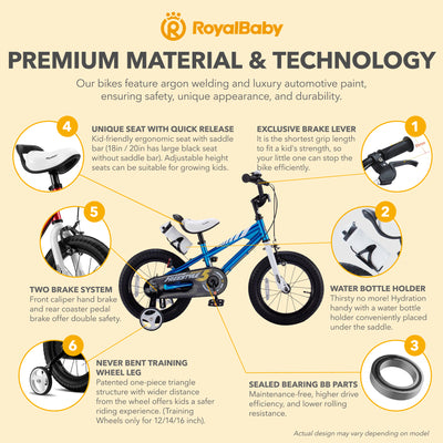 RoyalBaby Freestyle Outdoor Kid's Bicycle w/ Training Wheels, 16 In (Open Box) - VMInnovations